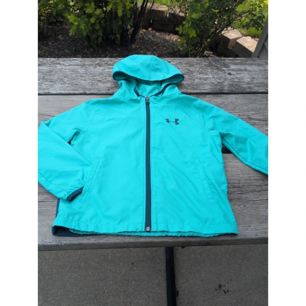 Under Armour UA Hooded Windbreaker Full zip Jacket Coat, Sz YXS Boys EXSmall EUC